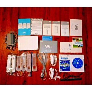 Nintendo Wii System Console Bundle 2 OEM Remotes & Nunchuks w/ Wii Sports Game